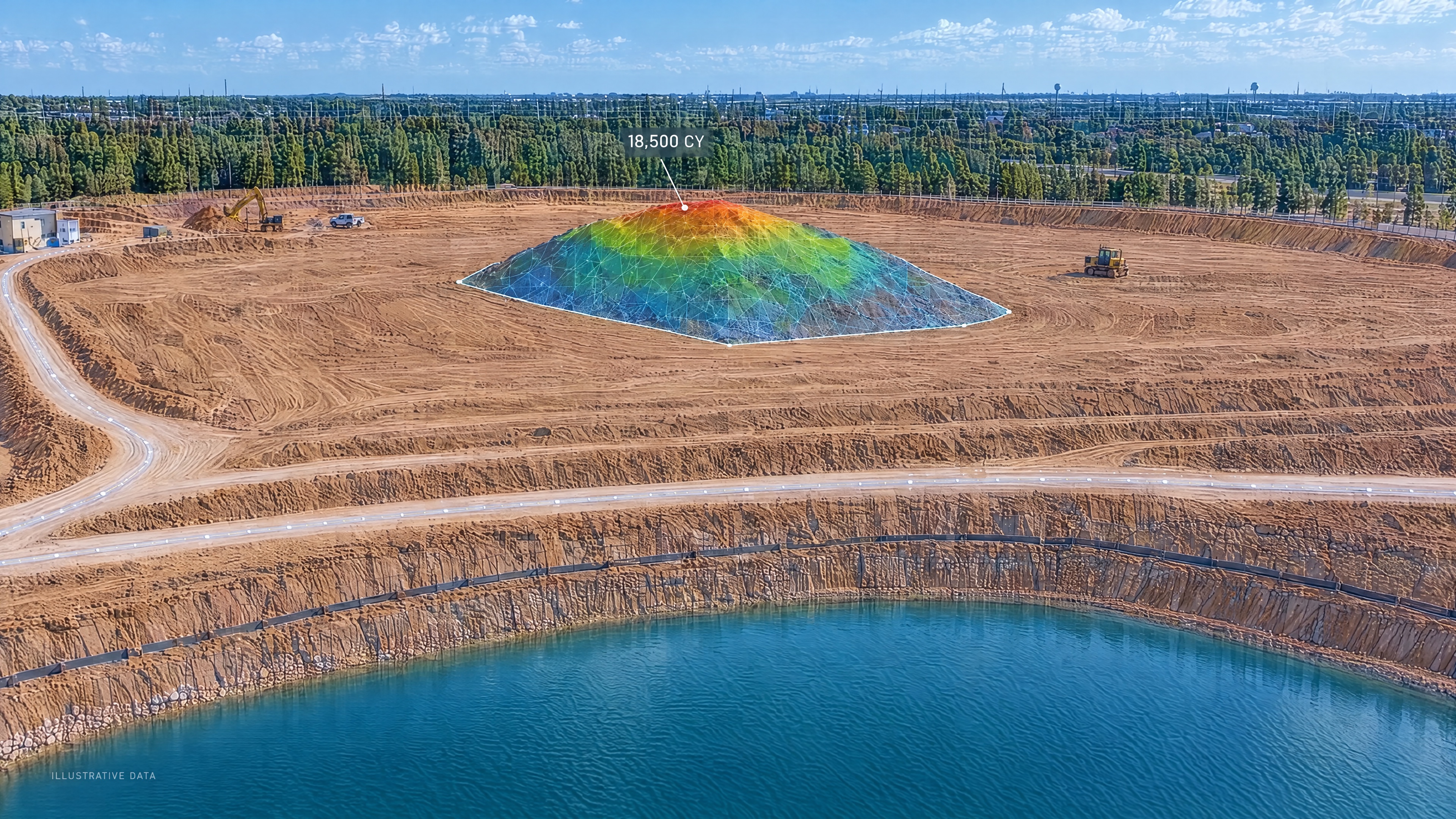 Photographic site measurement study with illustrative stockpile data